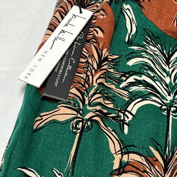 Nicole Miller Pants Womens S Green Tropical Linen Flax Wide‎ Leg Coastal Beachy - Picture 4 of 11